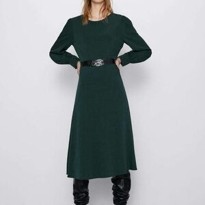 Zara Wrinkle look midi dress in bottle green XS